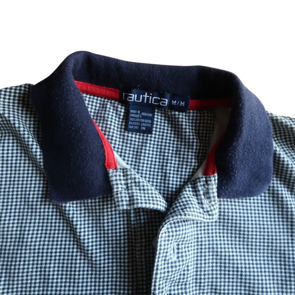 Nautica Gingham Polo Shirt M Navy White Classic Fit Cotton - Picture 3 of 10